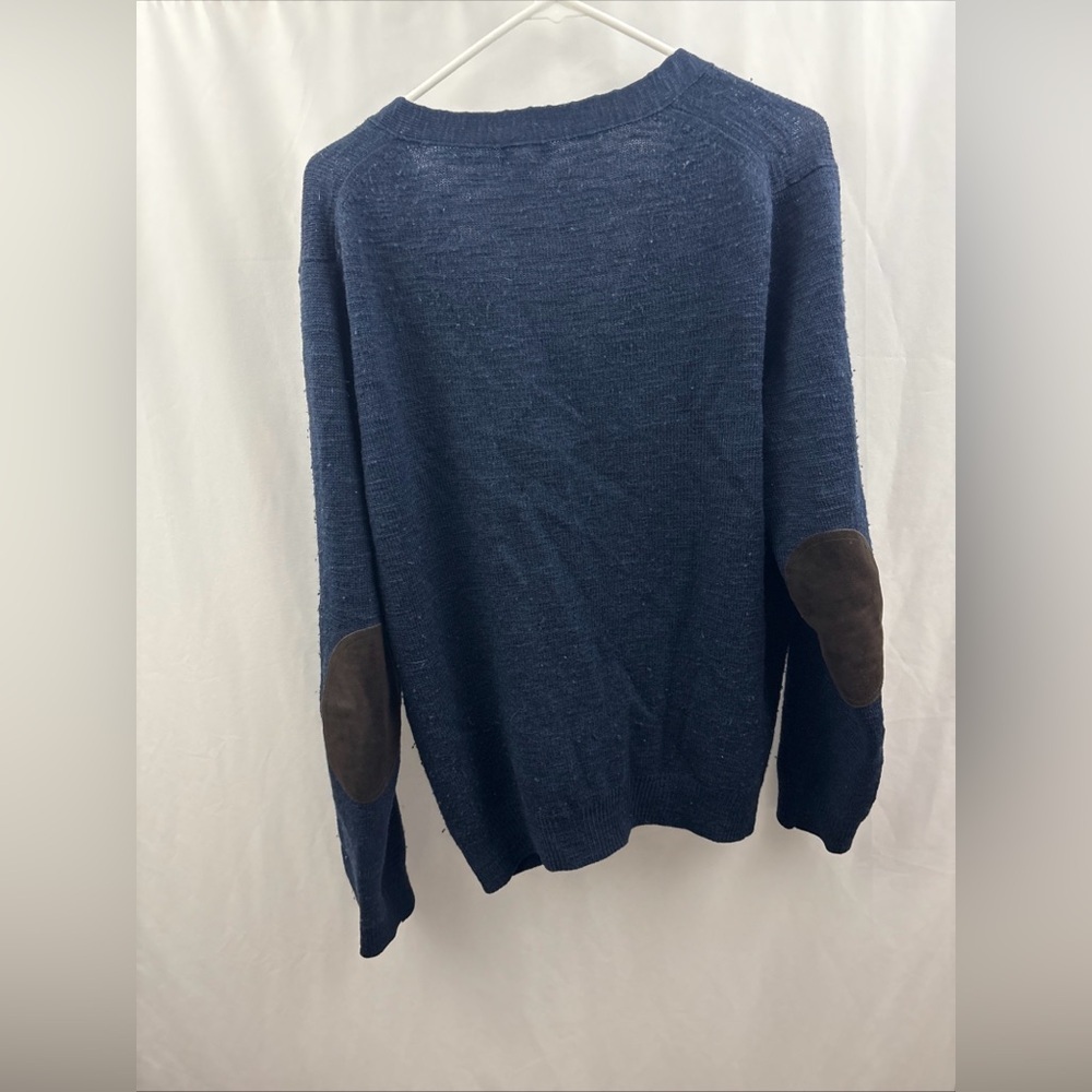 J Crew Sweater Mens L Blue Grandpa Cardigan 100% Merino Wool Elbow Patch Slim - Picture 6 of 9
